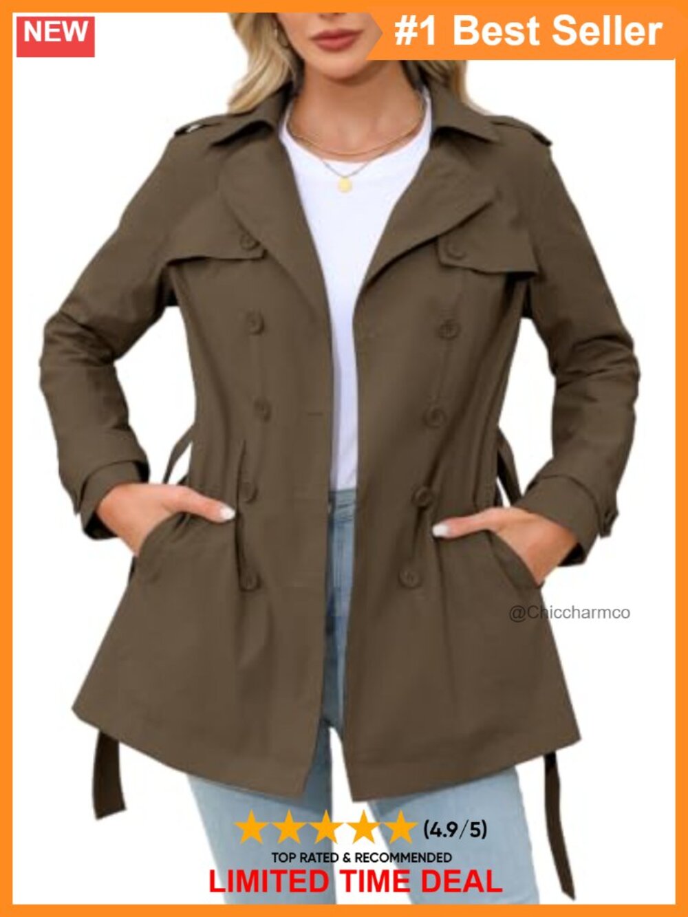 Cropped Trench Coat Double Breasted Belted Long Sleeve